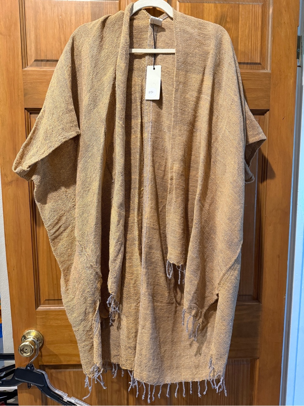 NWT! Osfm Jaded Gypsy gauzy burlap Lightweight Woven Fringe poncho or cardigan